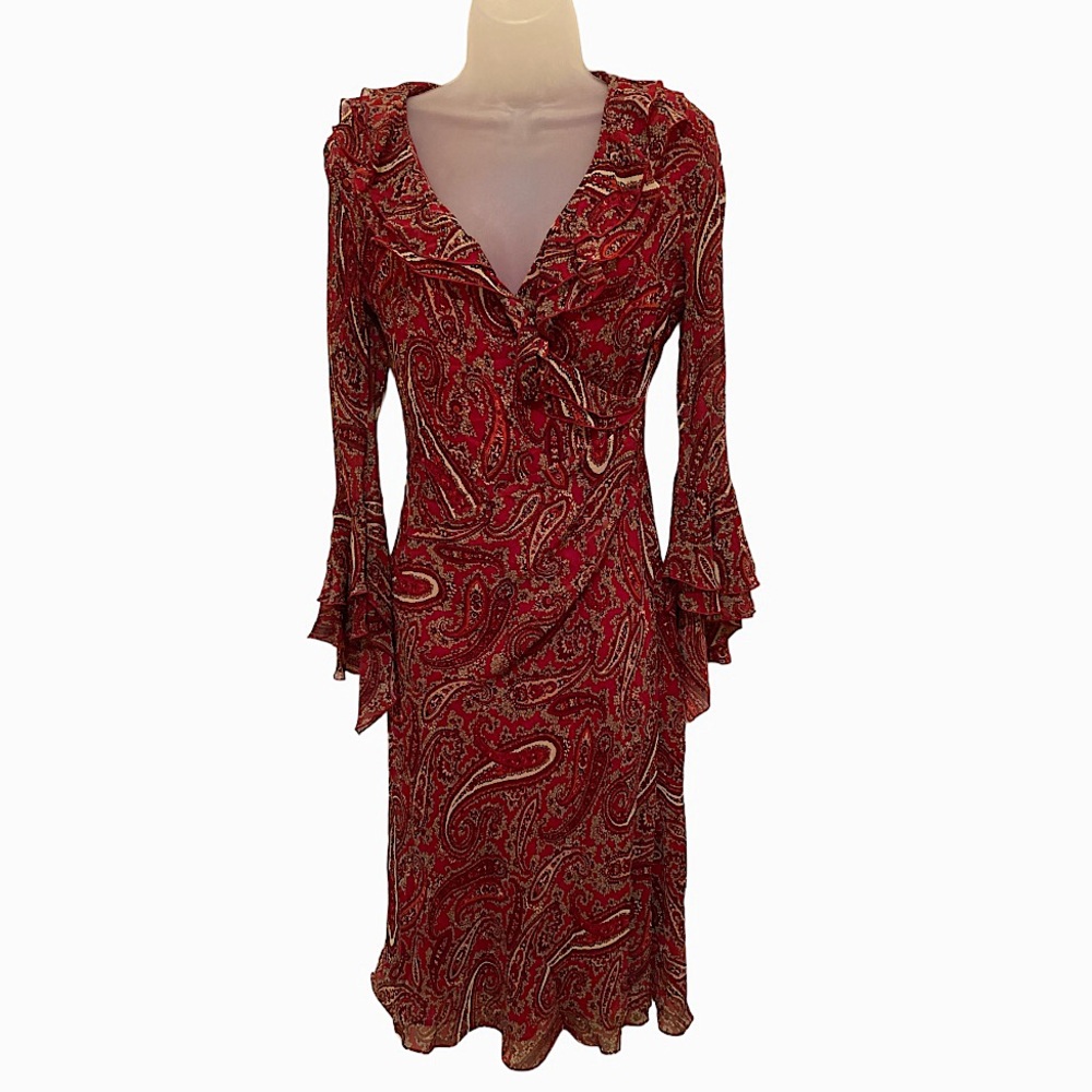 Women’s Express Red Paisley Faux Wrap Dress Size 7/8 Vintage 90’s
